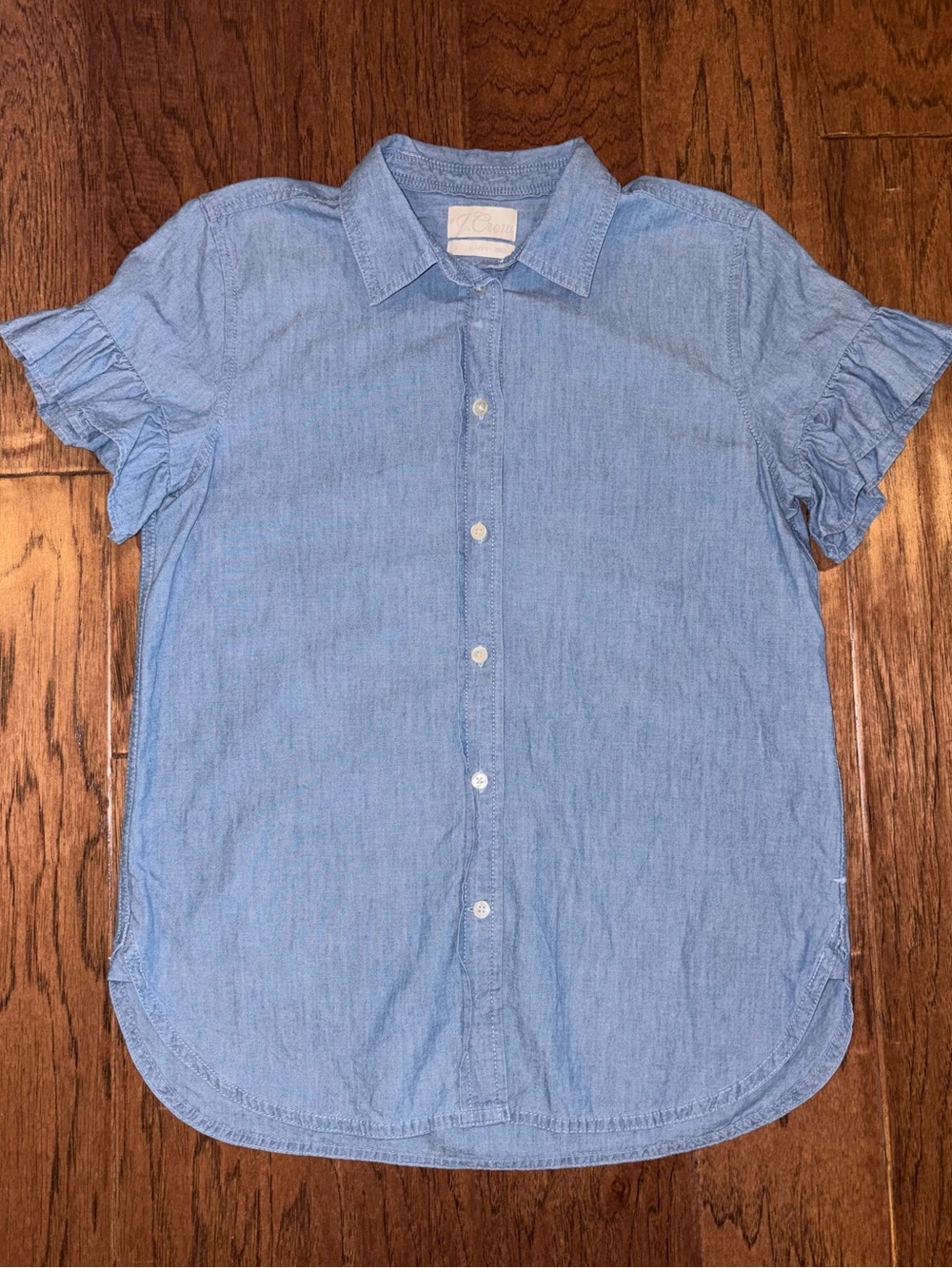 J.CREW Classic-Fit Denim Light Chambray Ruffle-Sleeve Button Down Shirt Size 2
